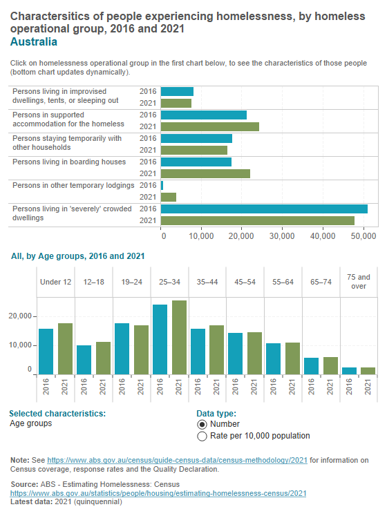 Homeless estimates - personal characteristics by operational group Homeless estimates - personal characteristics by operational group
